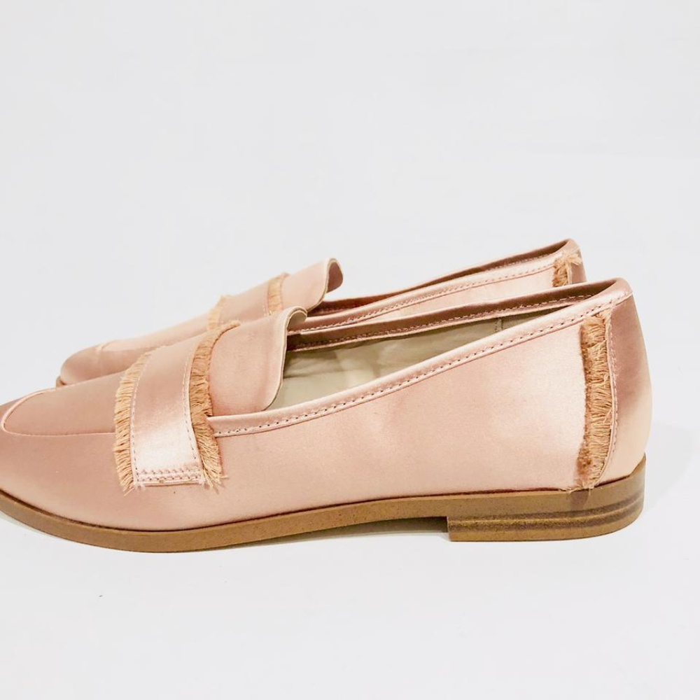 NEW Zara Pink Satin Frayed Loafers Flats - Picture 2 of 8